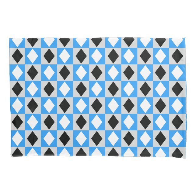 Funda De Cojín Azul blanco geométrico rhombus Diamante (Anverso)