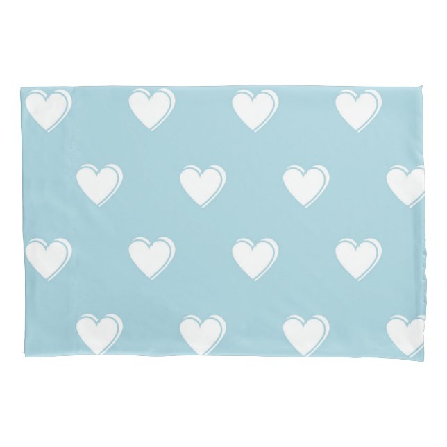 Funda De Cojín Azul Blanco Lindo Patrón de Corazón Simple  (Anverso)