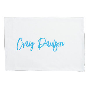 Funda De Cojín Azul blanco tu nombre caligrafía Minimalista único