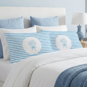 Funda De Cojín Azul caprichoso blanco raya floral elegante