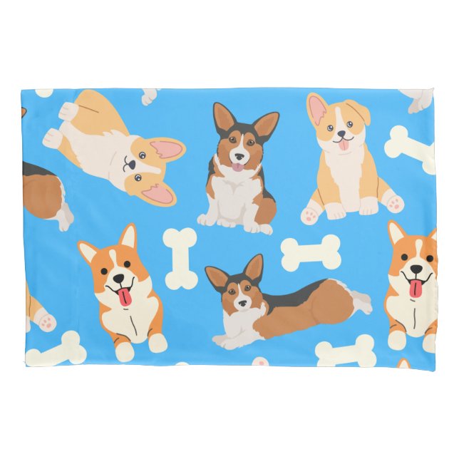 Funda De Cojín Azul de patrón de corgi corto (Anverso)