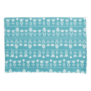 Funda De Cojín Azul escandinavo con flores blancas