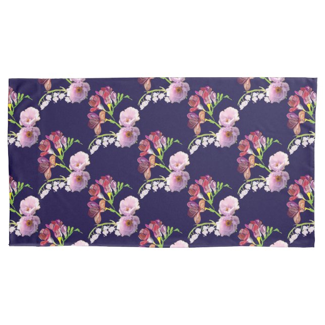 Funda De Cojín Azul floral (Anverso-izquierdo)