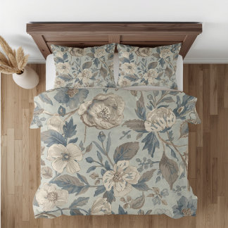 Funda De Cojín Azul marrón beige polvoriento Teal Floral Casa de