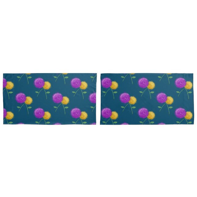 Funda De Cojín Azul oscuro con flores moradas y amarillas (Anverso - Set)