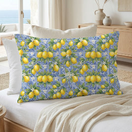 Funda De Cojín Azulejo de Acuarela de Campo Francés Azul Limón