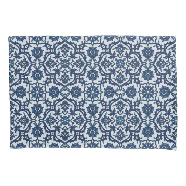 Funda De Cojín Azulejos azules portugueses, patrón de mosaico flo (Anverso)