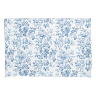 Funda De Cojín Azulejos florales azules y blancos