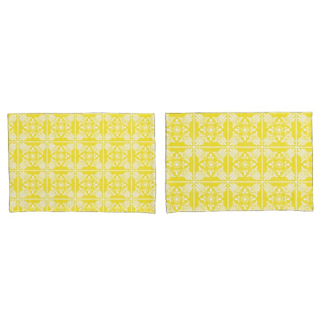 Funda De Cojín Azulejos mediterráneos amarillos y blancos con est (Anverso - Set)