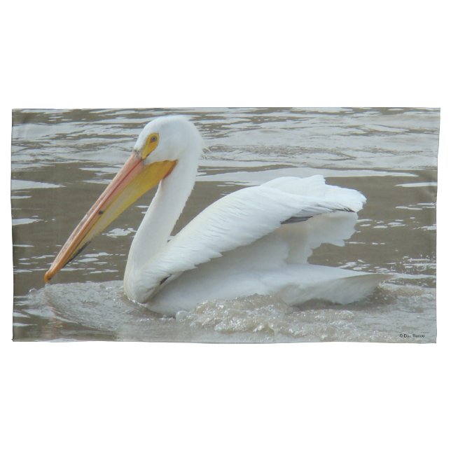 Funda De Cojín B14 Pelícano blanco en río lodo (Anverso)