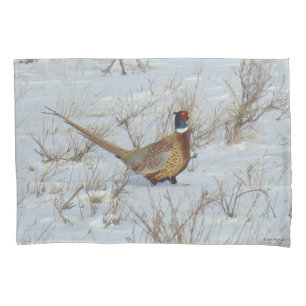 Funda De Cojín B22 Pheasant de cuello anaranjado en Nieve