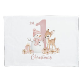 Funda De Cojín Baby Girl First Christmas Snowman Deer
