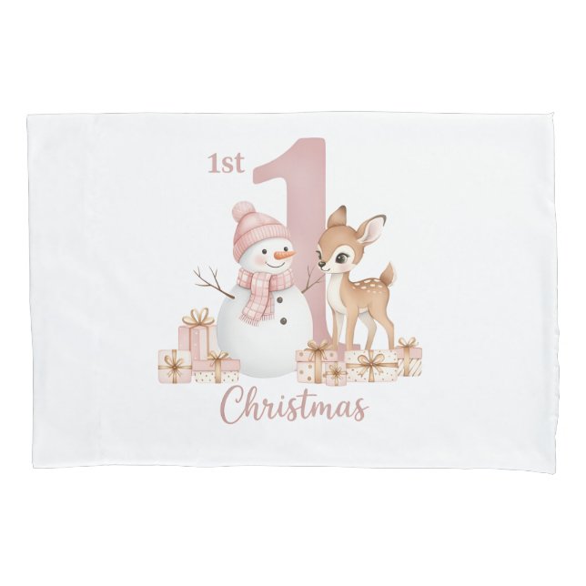 Funda De Cojín Baby Girl First Christmas Snowman Deer (Anverso)