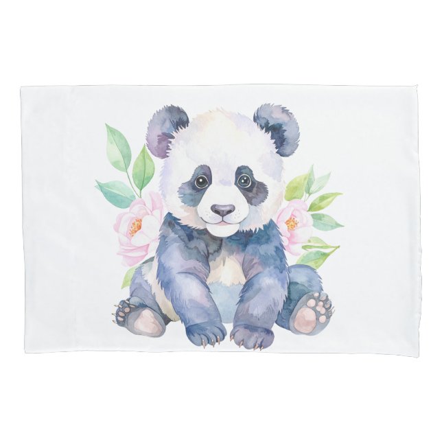 Funda De Cojín Baby Panda with flowers (Anverso)
