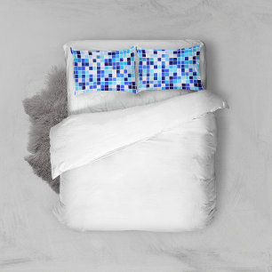 Funda De Cojín Baldosas de piscina, mosaicos azules, patrón geomé
