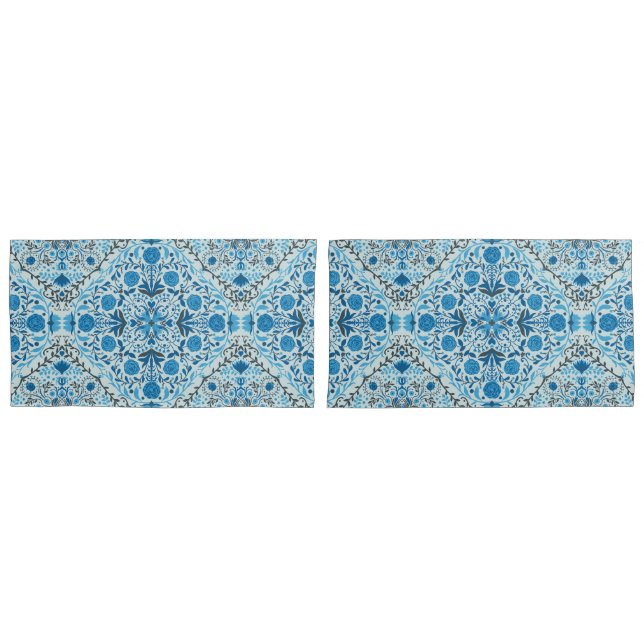 Funda De Cojín Baldosas florales azules (Anverso - Set)