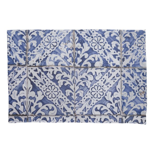 Funda De Cojín Baldosas portuguesas - Azulejo Floral azul y blanc (Anverso)