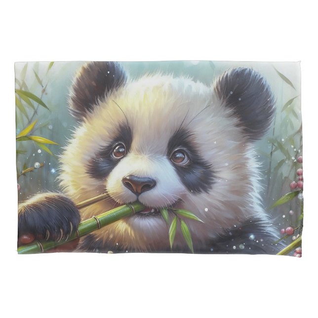 Funda De Cojín Bambú de oso panda adorable (Anverso)