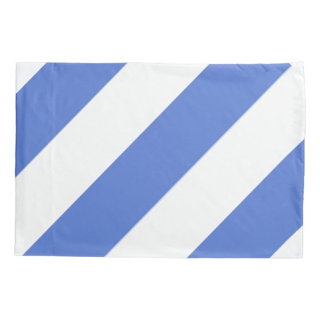 Funda De Cojín Banda ancha diagonal azul y blanca (Reverso)