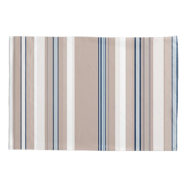 Funda De Cojín Bandas azules, blancas y beiges con acentos negros (Reverso-Izquierdo)