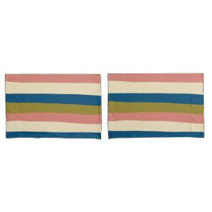 Funda De Cojín Bandas desiguales: azul, verde oliva, rosa y crema