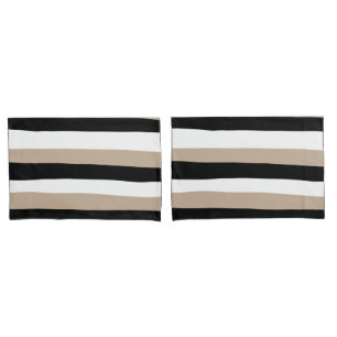 Funda De Cojín Bandas desiguales - Taupe, negro y blanco