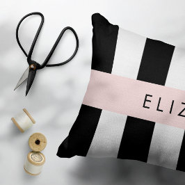Funda De Cojín Bandas en blanco y negro, rayas, líneas, nombre