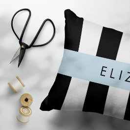 Funda De Cojín Bandas en blanco y negro, rayas, líneas, nombre