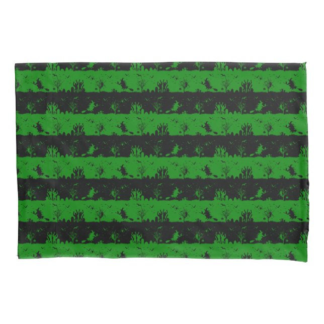 Funda De Cojín Bandas nocturnas de Halloween verdes y negros alie (Anverso)