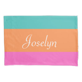 Funda De Cojín Bandas rosadas, Naranjas y azules Monograma Nombre