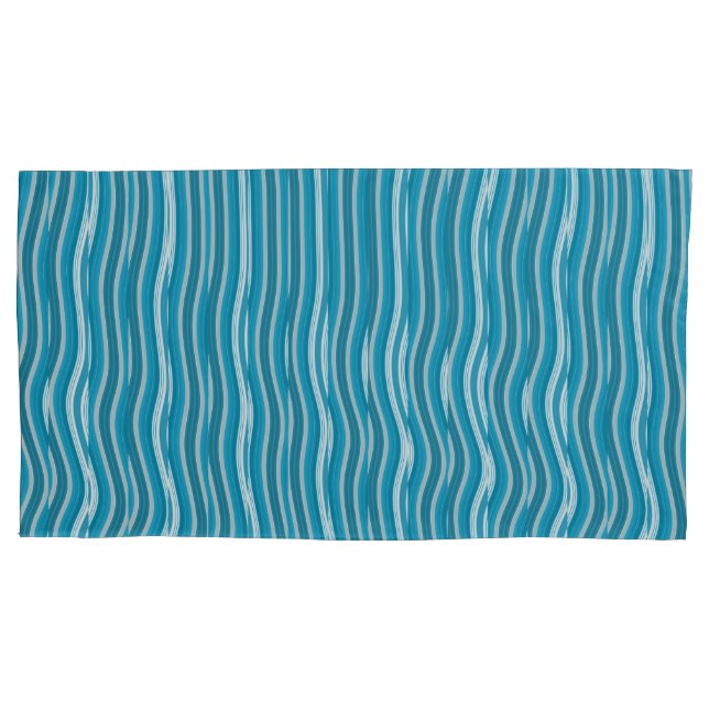 Funda De Cojín Bandas turquesas y blancas onduladas (Anverso-izquierdo)