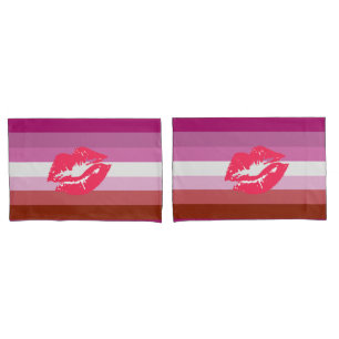 Funda De Cojín Bandera de orgullo lesbiana con lápiz labial
