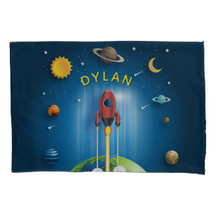 Funda De Cojín Barco Cohete Azul Personalizado para Niño
