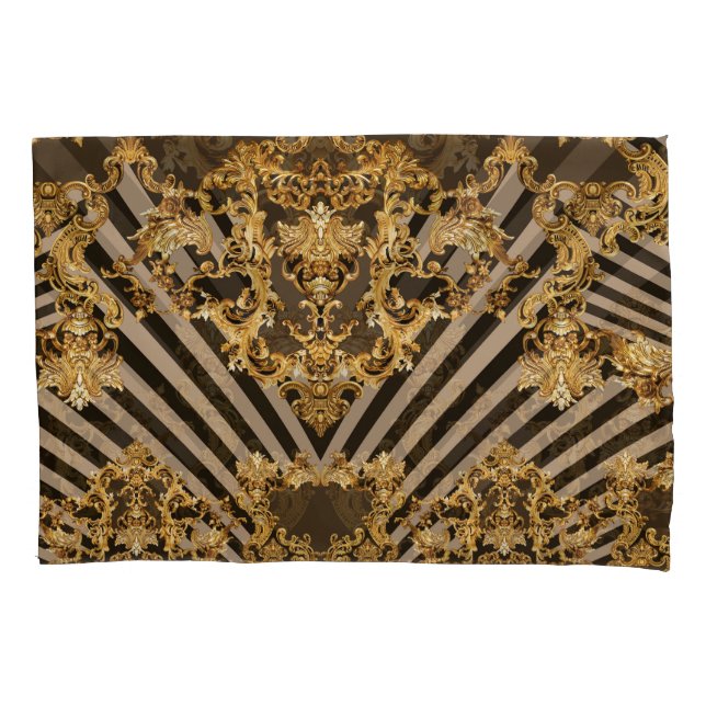 Funda De Cojín Barroco dorado: diseño de patrones geométricos (Anverso)