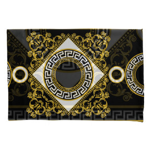 Funda De Cojín Barroco dorado: Frontera negra griega