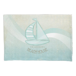Funda De Cojín Beach House Nautical Sailboat Aqua Blue ID623