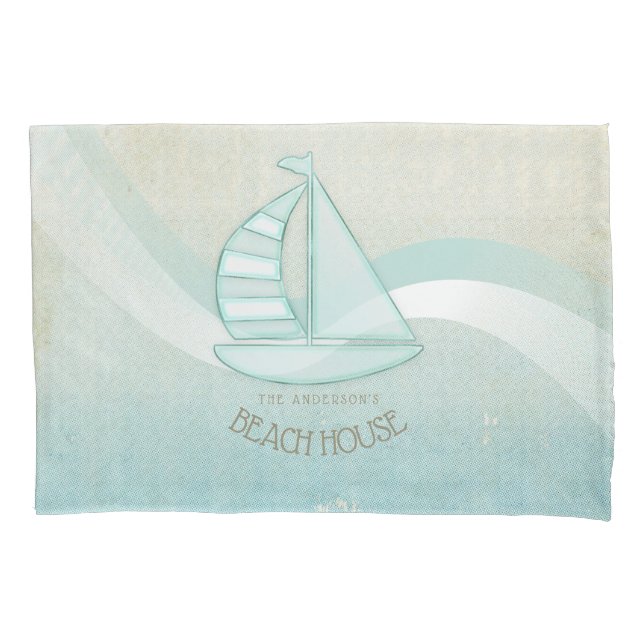 Funda De Cojín Beach House Nautical Sailboat Aqua Blue ID623 (Anverso)