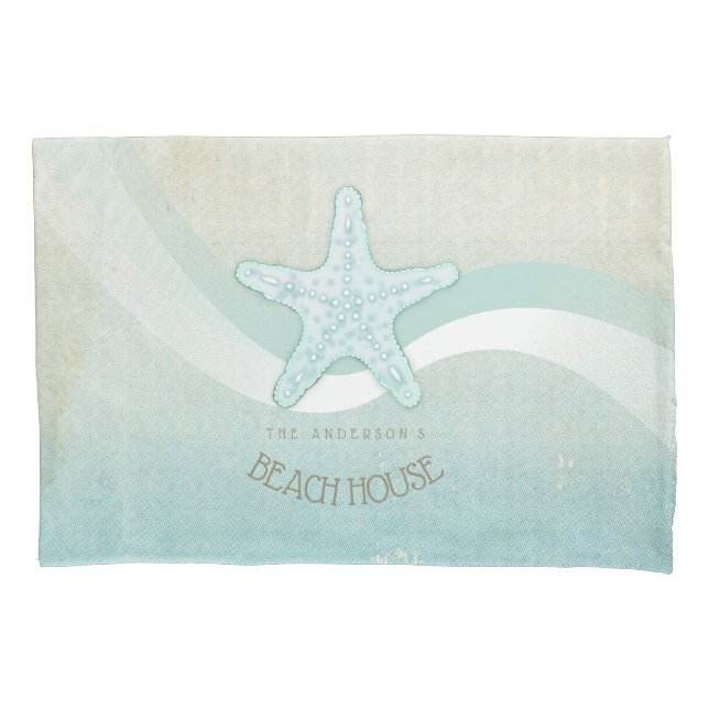Funda De Cojín Beach House Nautical Starfish Aqua Blue ID623 (Anverso)