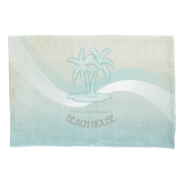 Funda De Cojín Beach House Palm Trees Aqua ID623 (Anverso)