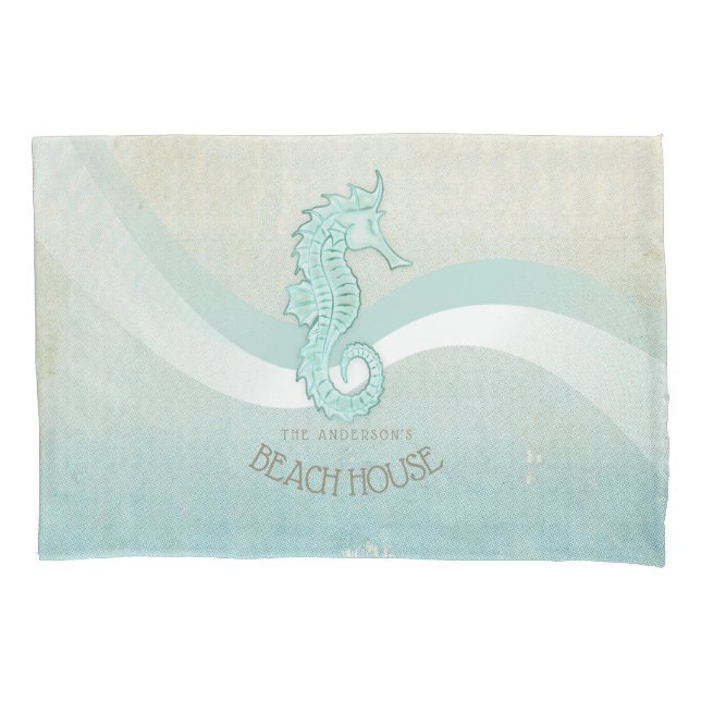 Funda De Cojín Beach House Seahorse Aqua Blue ID623 (Anverso)
