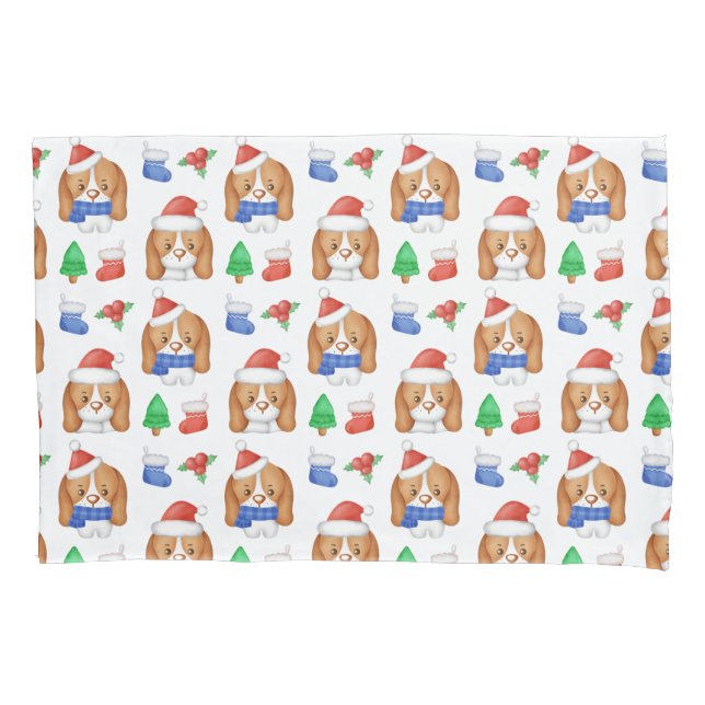 Funda De Cojín Beagle Puppy Cute Perro Santa Festividades Navidad (Anverso)