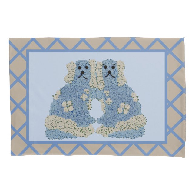Funda De Cojín Beige Blue Staffordshire Dogs Ginger Jars (Anverso)