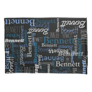 Funda De Cojín Bennett nombre personalizado azul gris