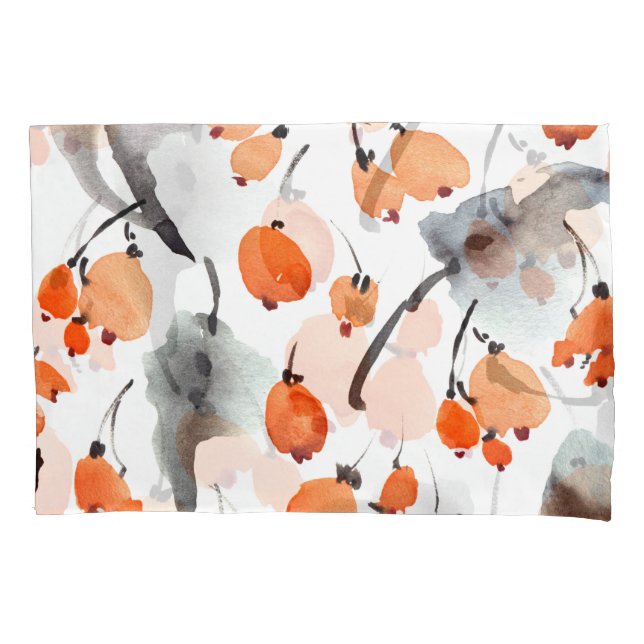 Funda De Cojín Berries, hojas acuarela, ilustracion de tinta, cos (Anverso)