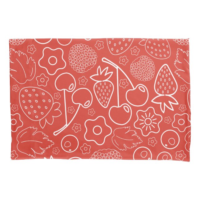 Funda De Cojín Berry Strawberry Cherry White Hand drawn Modern. (Anverso)