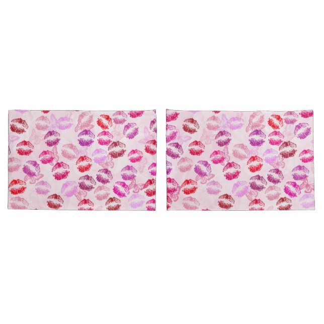 Funda De Cojín Besos de lápiz labial en rosa (Reverso-Set)