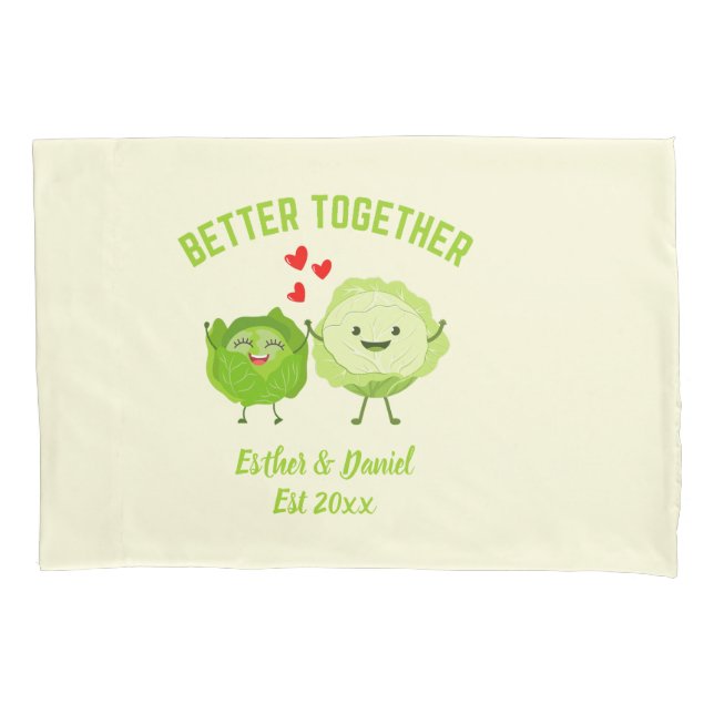 Funda De Cojín BETTER TOGETHER Cute Cabbage Valentine Couples (Anverso)