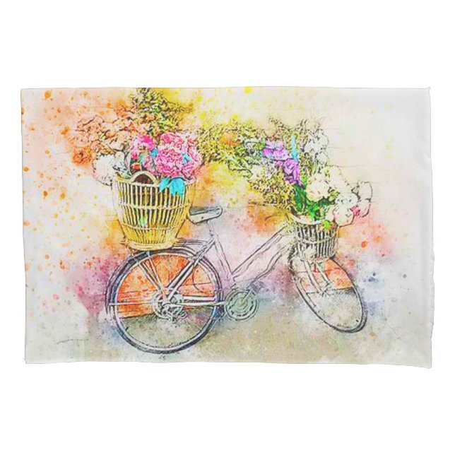 Funda De Cojín Bicicleta y flores  (Anverso)