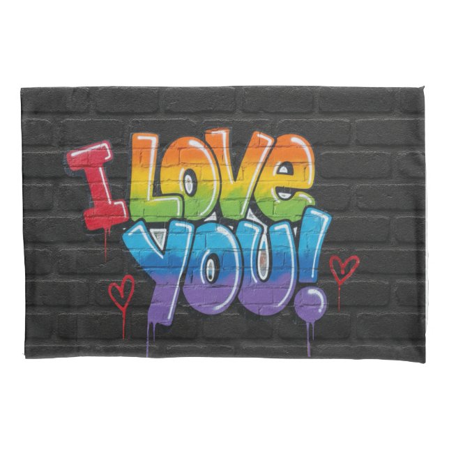 Funda De Cojín Black Brick Wall with Graffiti “I Love You!” (Anverso)