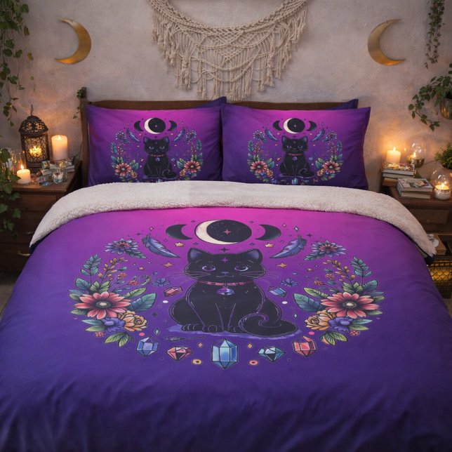 Funda De Cojín Black Cat Celestial Mystical Purple Pink (Subido por el creador)